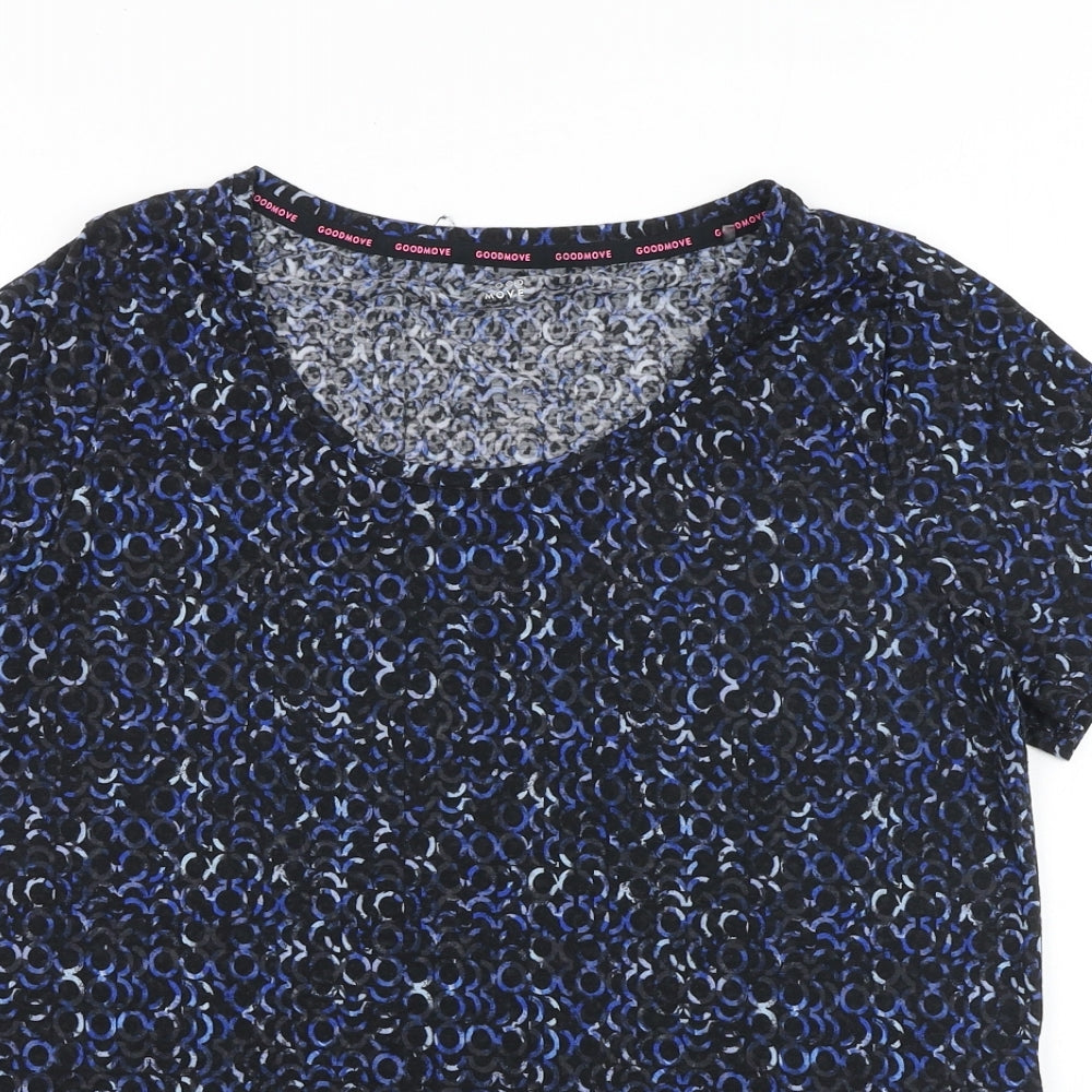 Marks and Spencer Womens Blue Geometric Viscose Basic T-Shirt Size 14 Boat Neck