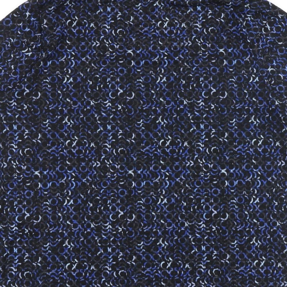 Marks and Spencer Womens Blue Geometric Viscose Basic T-Shirt Size 14 Boat Neck