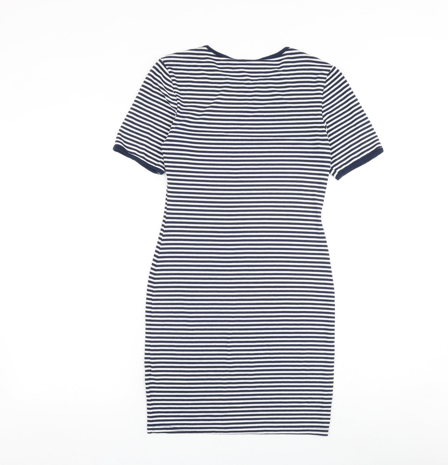 Miss Selfridge Womens Blue Striped Viscose T-Shirt Dress Size 8 Round Neck Pullover - Bird Detail