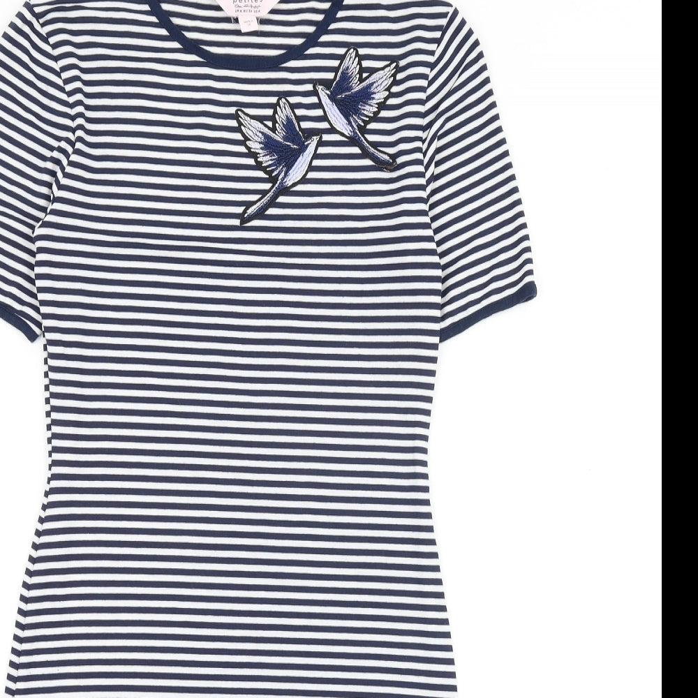 Miss Selfridge Womens Blue Striped Viscose T-Shirt Dress Size 8 Round Neck Pullover - Bird Detail