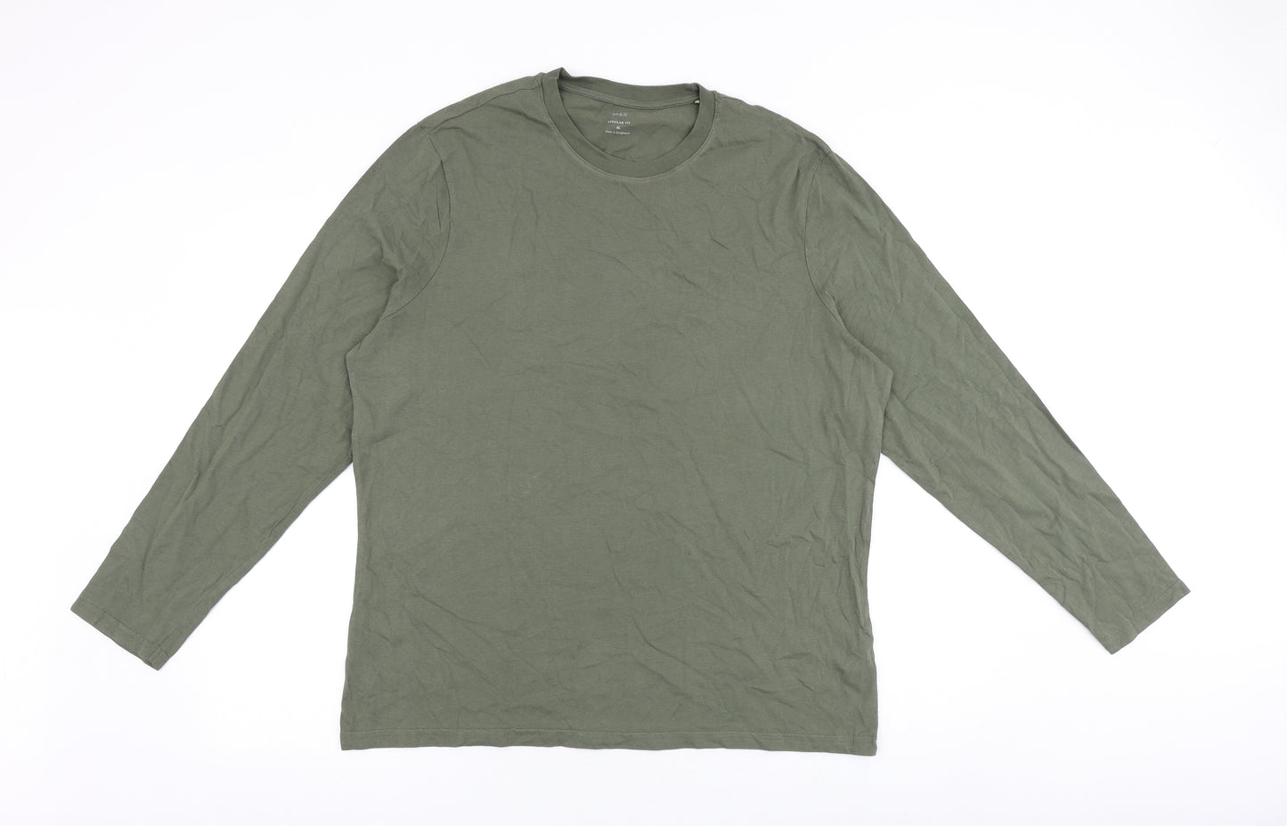 Marks and Spencer Mens Green Cotton T-Shirt Size XL Round Neck
