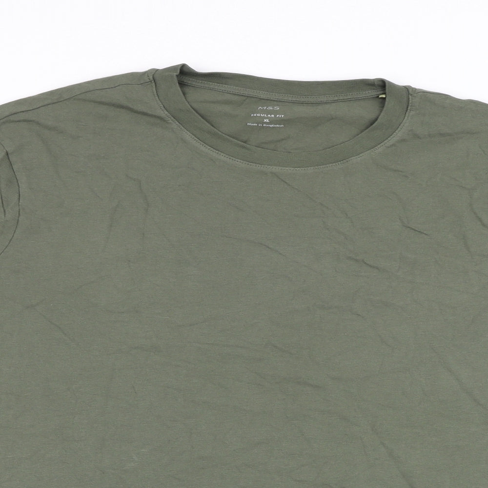 Marks and Spencer Mens Green Cotton T-Shirt Size XL Round Neck