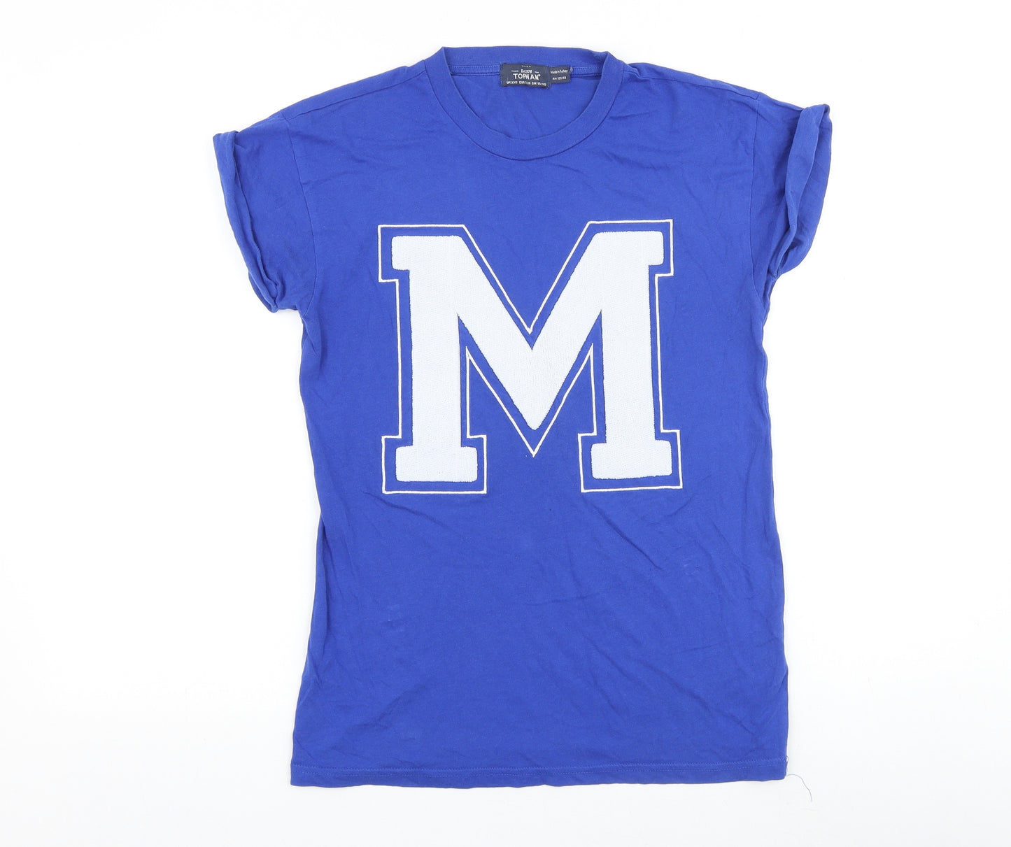 Topman Mens Blue Cotton T-Shirt Size XS Round Neck