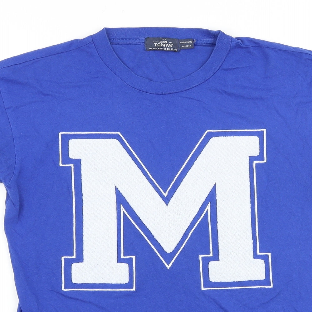 Topman Mens Blue Cotton T-Shirt Size XS Round Neck