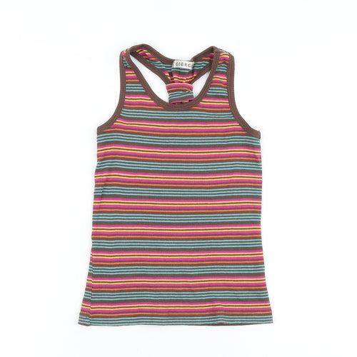George Girls Brown Striped 100% Cotton Basic Tank Size 7-8 Years Round Neck Pullover