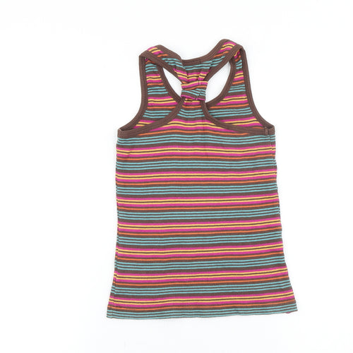 George Girls Brown Striped 100% Cotton Basic Tank Size 7-8 Years Round Neck Pullover