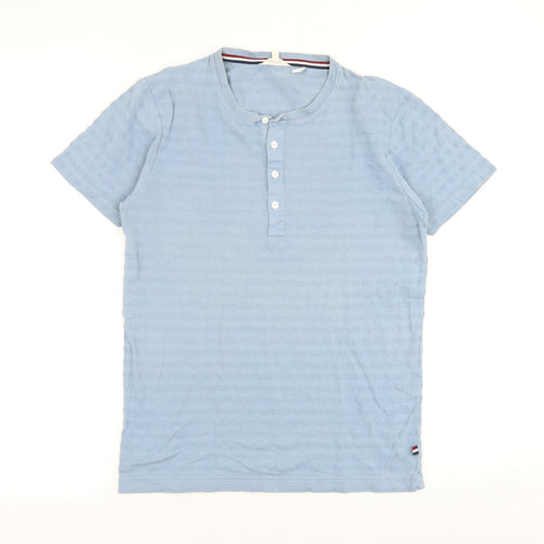 Lindbergh Mens Blue Striped Polyester T-Shirt Size M Round Neck