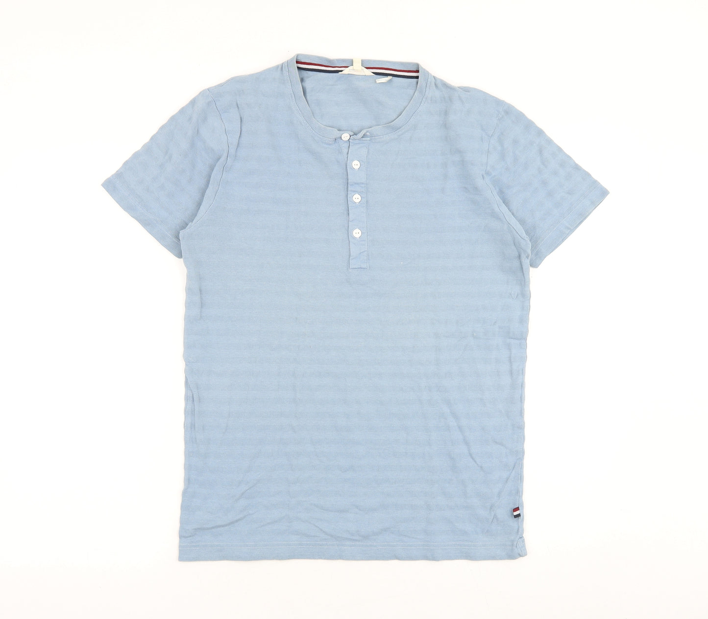 Lindbergh Mens Blue Striped Polyester T-Shirt Size M Round Neck