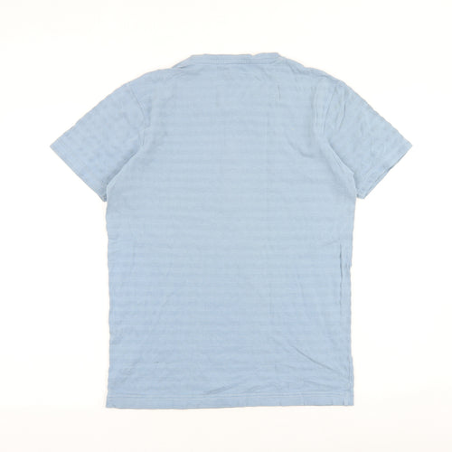 Lindbergh Mens Blue Striped Polyester T-Shirt Size M Round Neck