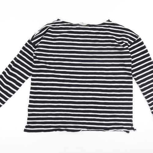 H&M Womens Black Striped 100% Cotton Basic T-Shirt Size M Boat Neck