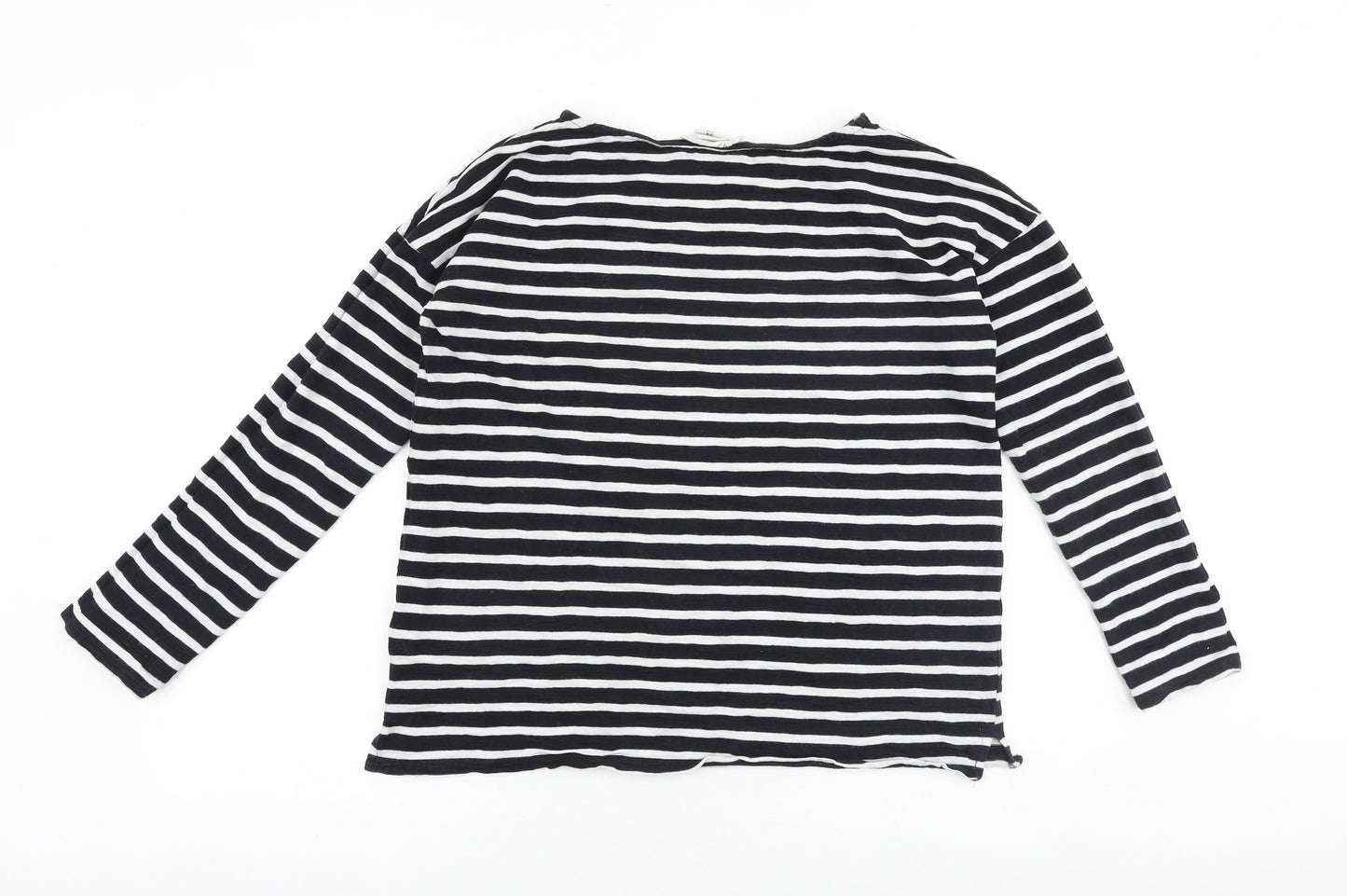 H&M Womens Black Striped 100% Cotton Basic T-Shirt Size M Boat Neck