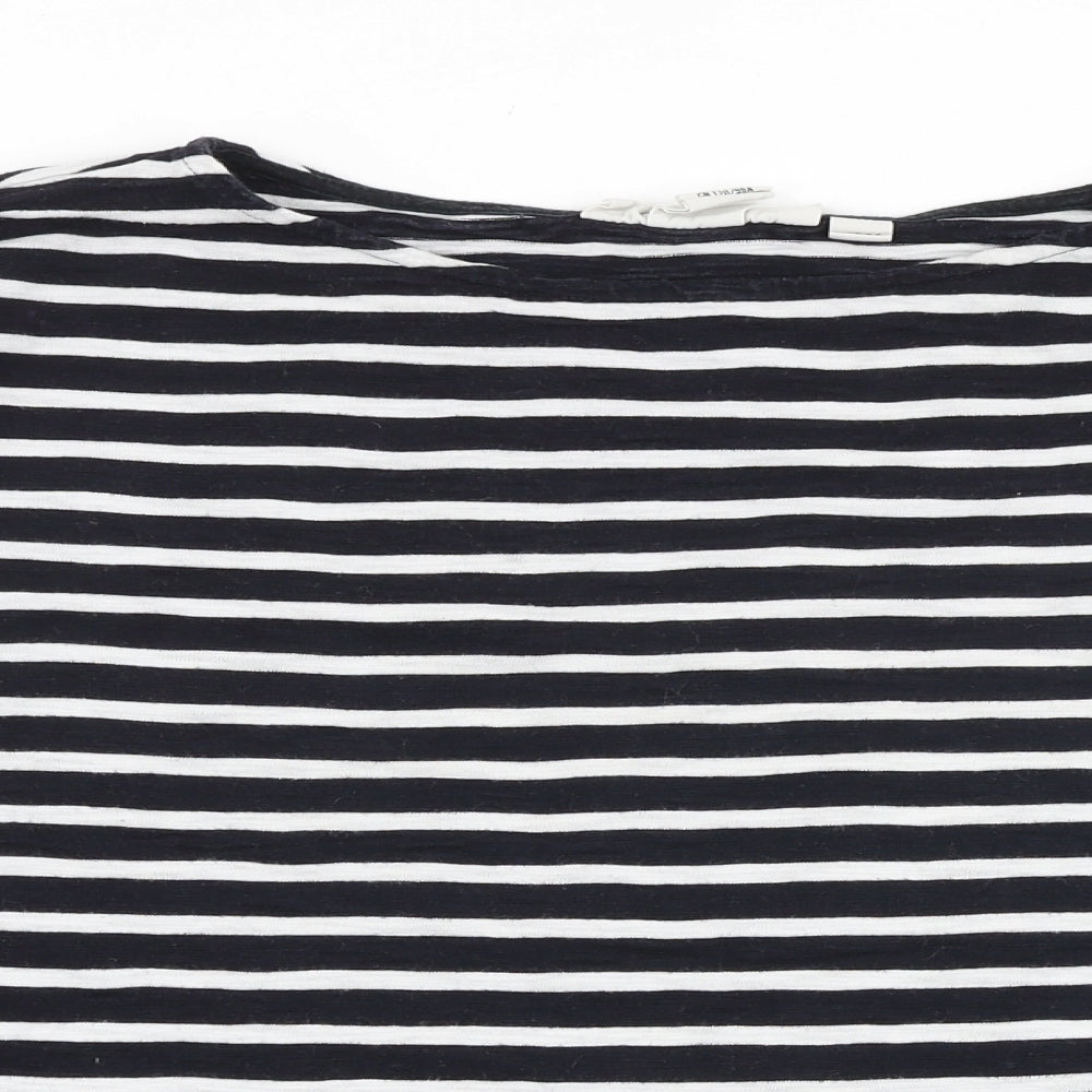 H&M Womens Black Striped 100% Cotton Basic T-Shirt Size M Boat Neck