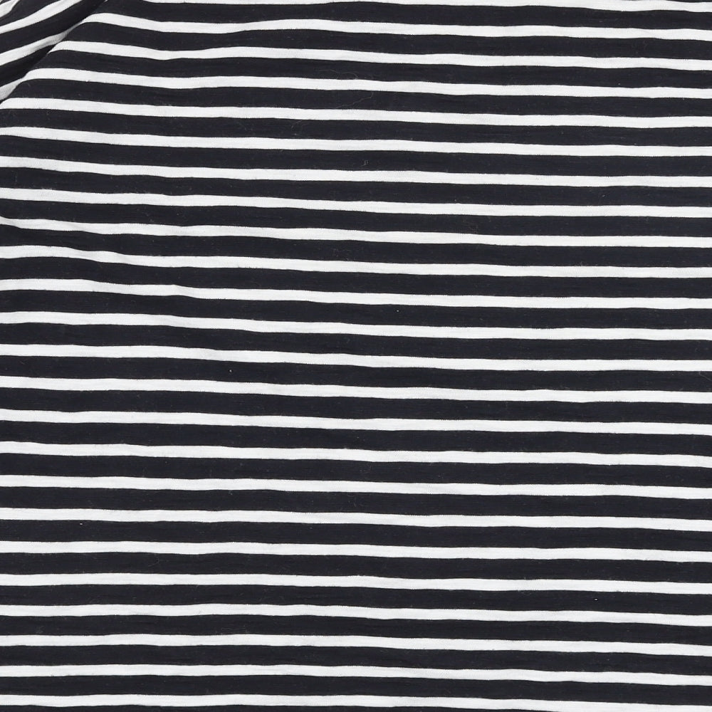 H&M Womens Black Striped 100% Cotton Basic T-Shirt Size M Boat Neck