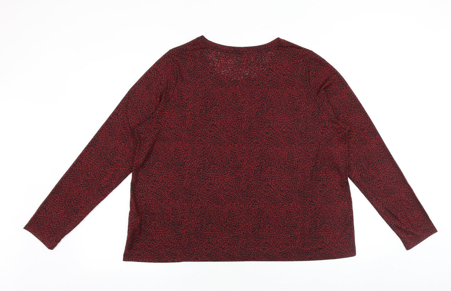 Marks and Spencer Womens Red Animal Print Viscose Basic T-Shirt Size 22 Round Neck