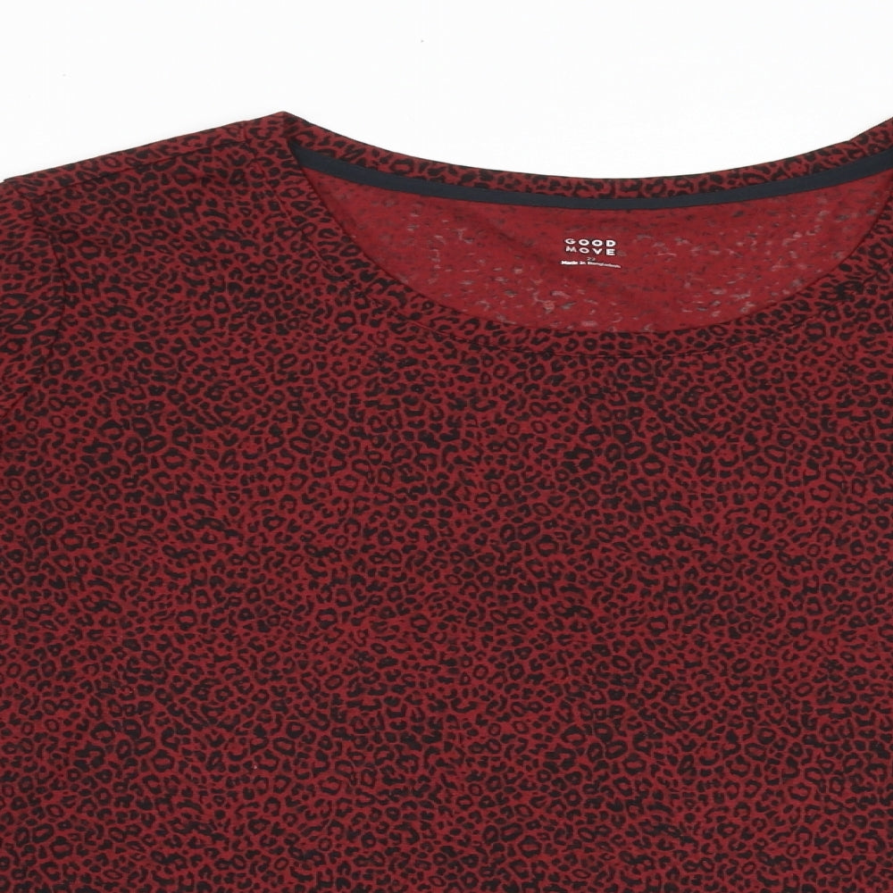Marks and Spencer Womens Red Animal Print Viscose Basic T-Shirt Size 22 Round Neck