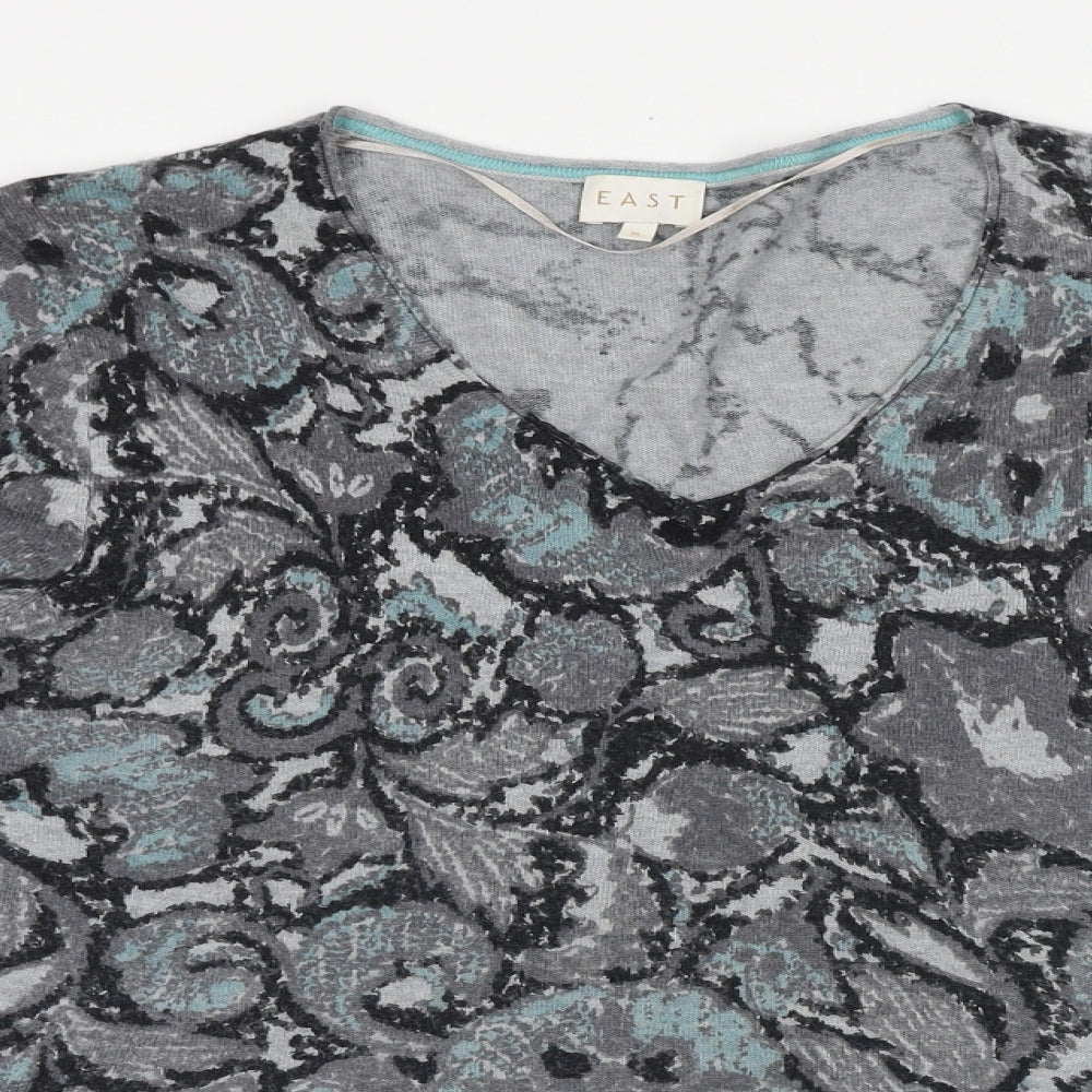 EAST Womens Grey V-Neck Geometric Viscose Pullover Jumper Size XL