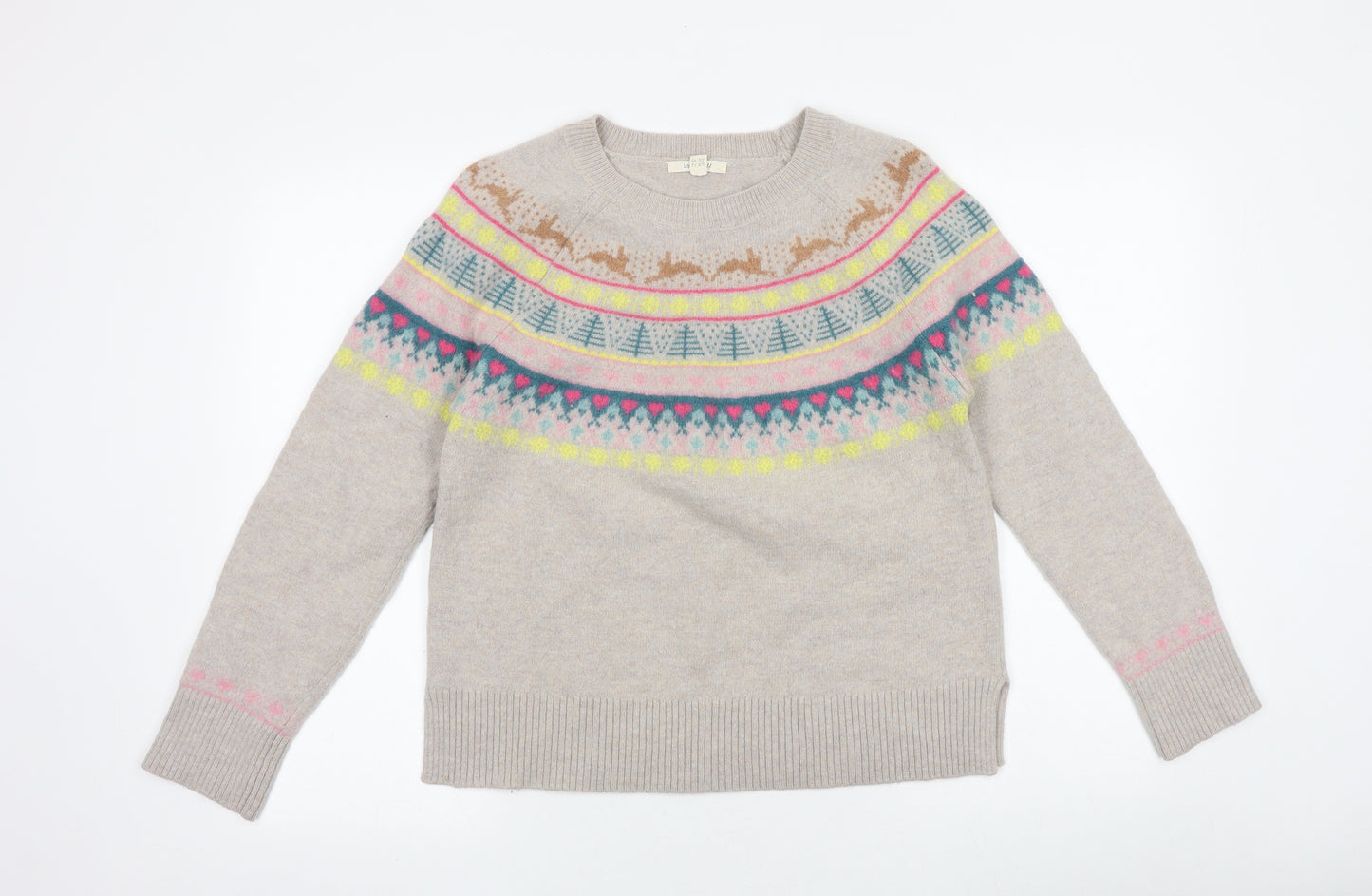 White Stuff Womens Beige Round Neck Wool Pullover Jumper Size 12