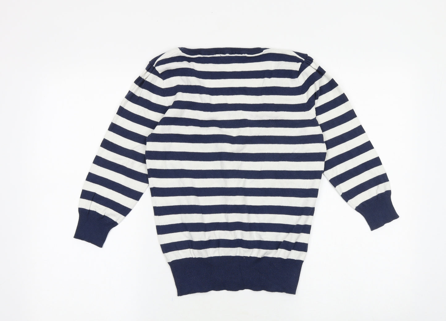F&F Womens Blue Scoop Neck Striped Cotton Pullover Jumper Size 10