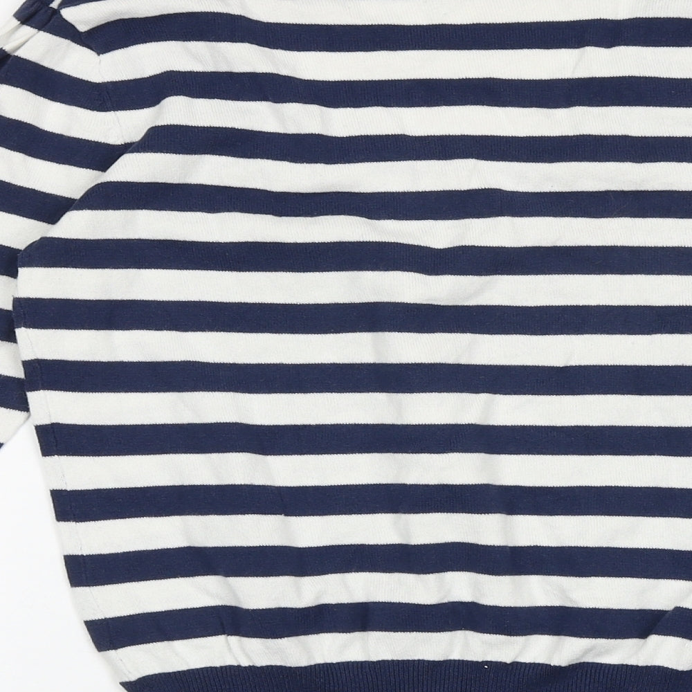 F&F Womens Blue Scoop Neck Striped Cotton Pullover Jumper Size 10