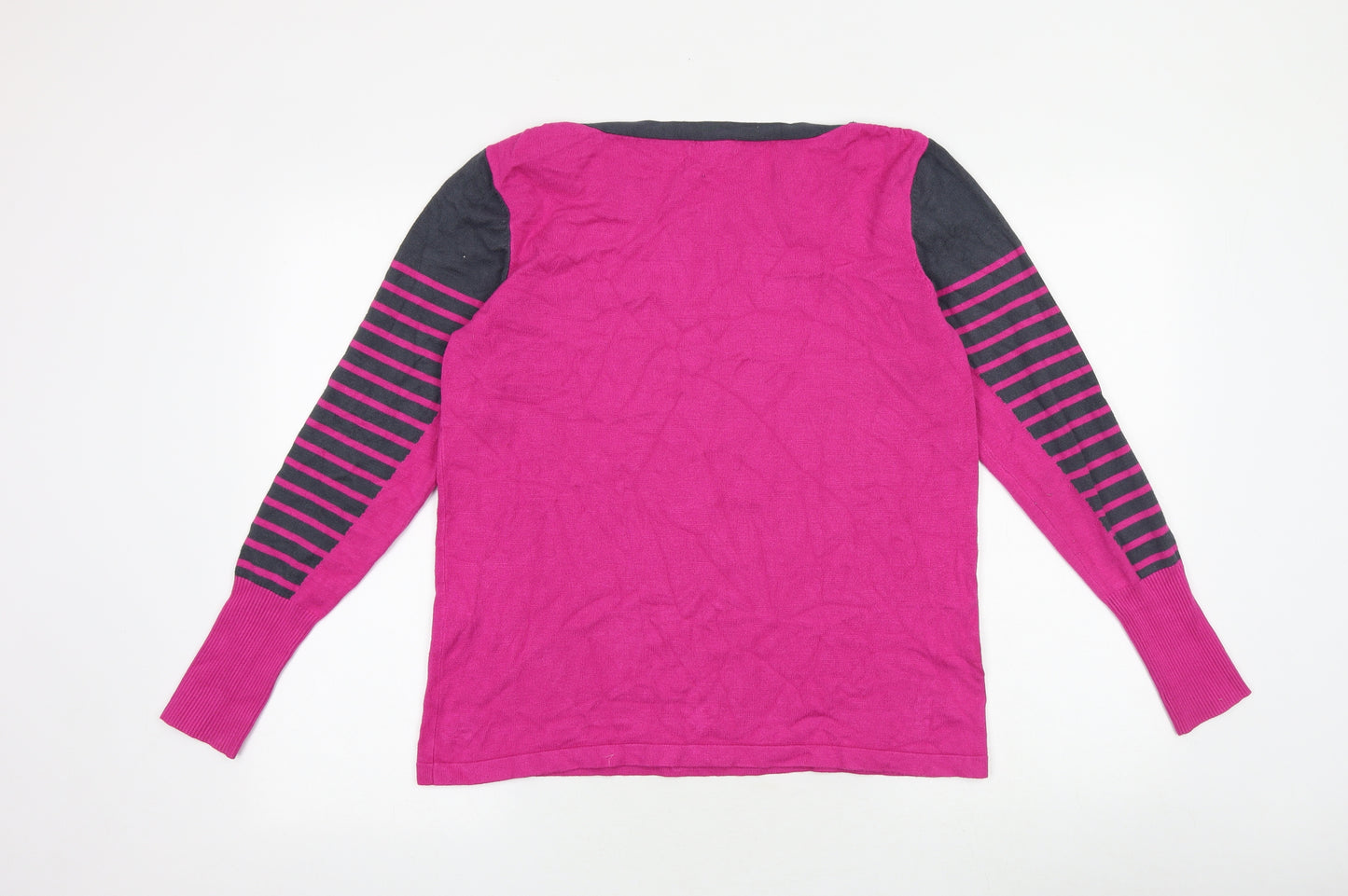 Breal Womens Purple Round Neck Striped Viscose Pullover Jumper Size M