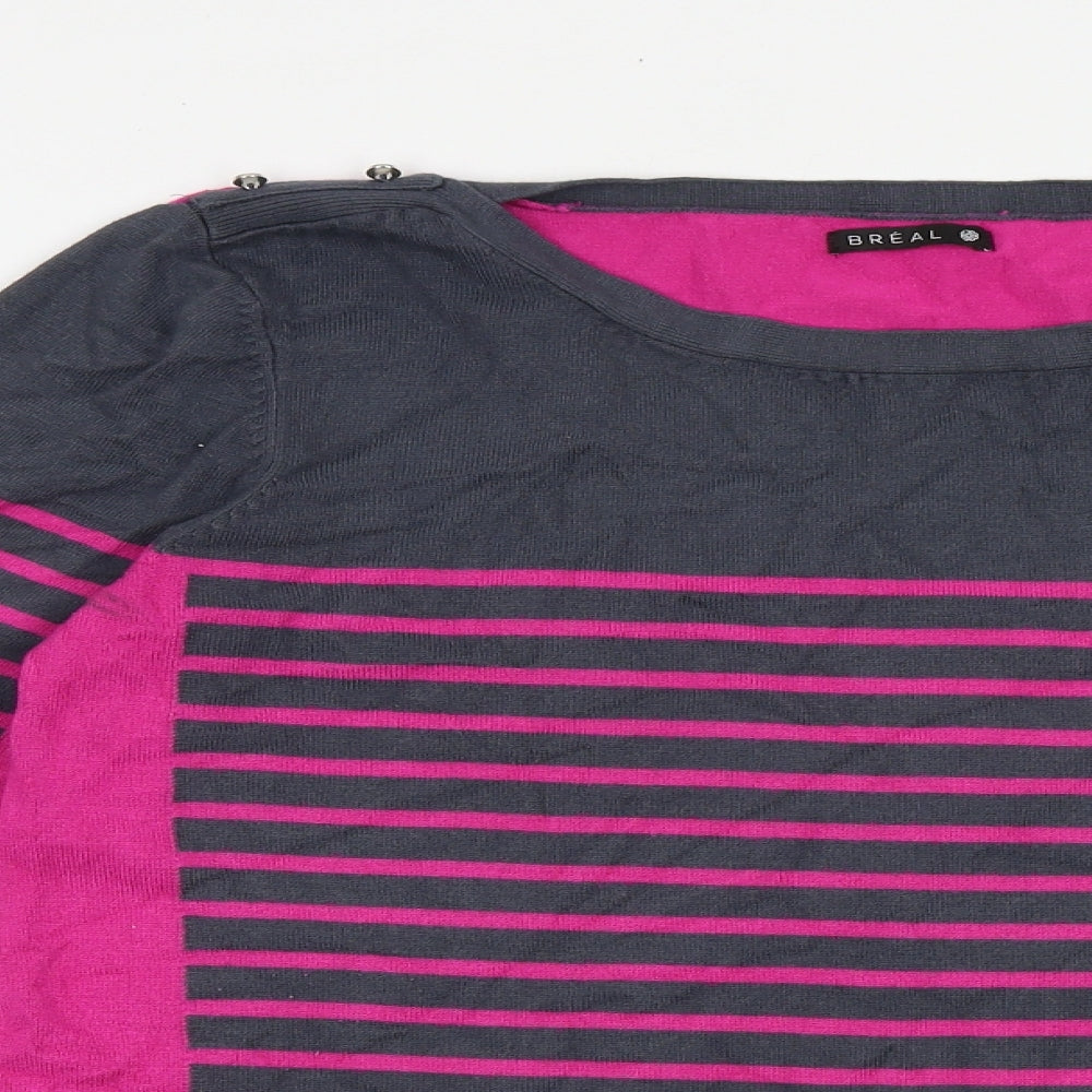 Breal Womens Purple Round Neck Striped Viscose Pullover Jumper Size M
