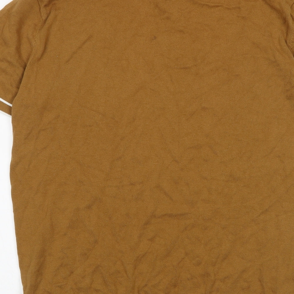 NEXT Mens Brown Cotton Polo Size L Collared Button