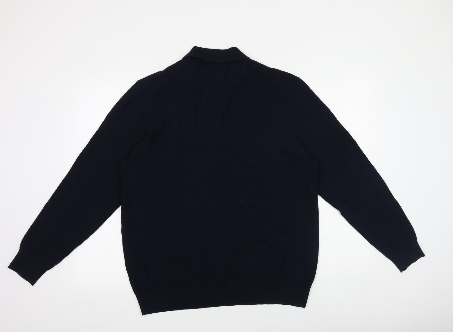 Marks and Spencer Mens Blue Collared Cotton Pullover Jumper Size L Long Sleeve