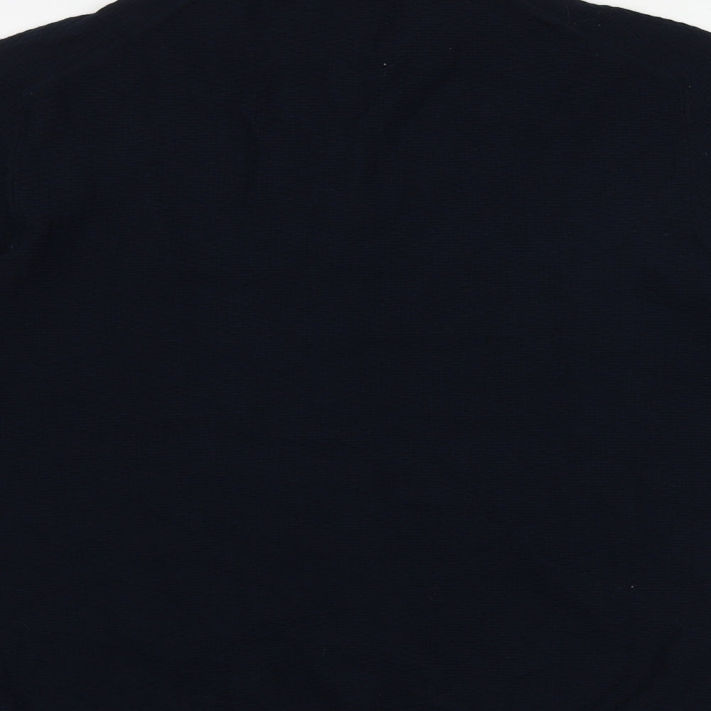Marks and Spencer Mens Blue Collared Cotton Pullover Jumper Size L Long Sleeve