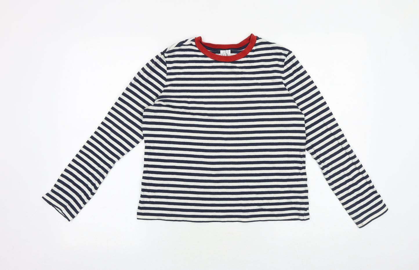 & Other Stories Womens Blue Striped 100% Cotton Basic T-Shirt Size 10 Round Neck