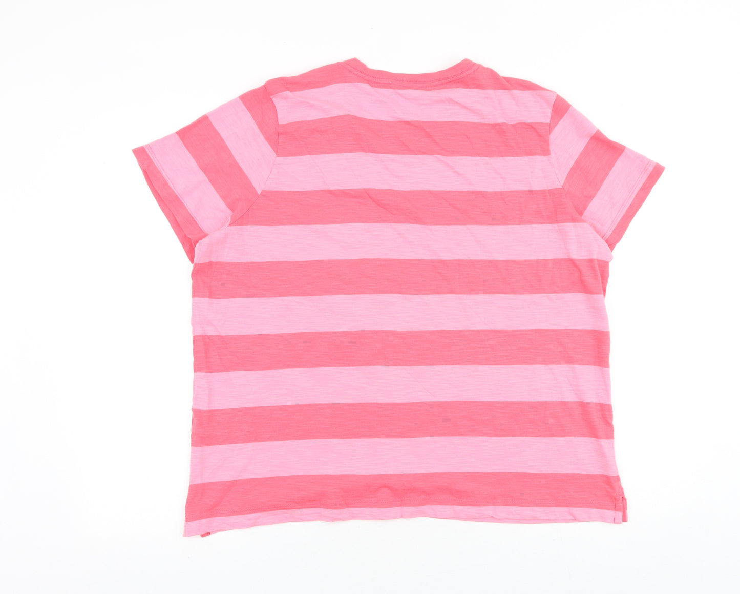 Marks and Spencer Womens Pink Colourblock 100% Cotton Basic T-Shirt Size 16 Round Neck