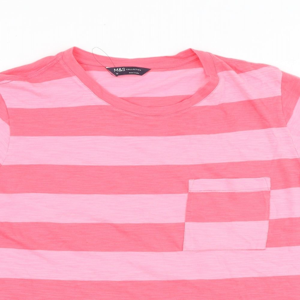 Marks and Spencer Womens Pink Colourblock 100% Cotton Basic T-Shirt Size 16 Round Neck