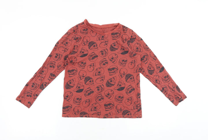 George Boys Red Geometric 100% Cotton Basic T-Shirt Size 9-10 Years Round Neck Pullover - Skull