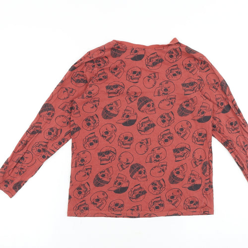 George Boys Red Geometric 100% Cotton Basic T-Shirt Size 9-10 Years Round Neck Pullover - Skull
