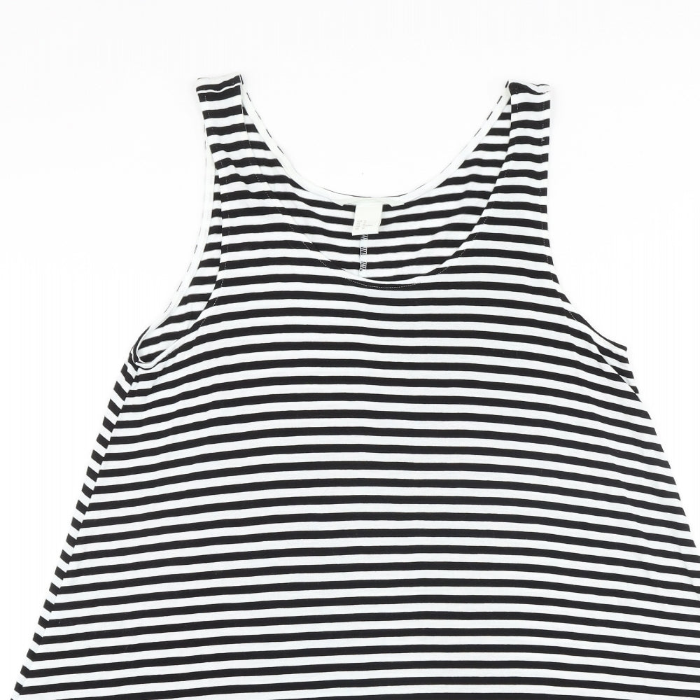 H&M Womens Black Striped Viscose Tank Dress Size M Round Neck Pullover