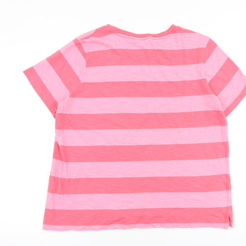 Marks and Spencer Womens Pink Colourblock 100% Cotton Basic T-Shirt Size 14 Round Neck