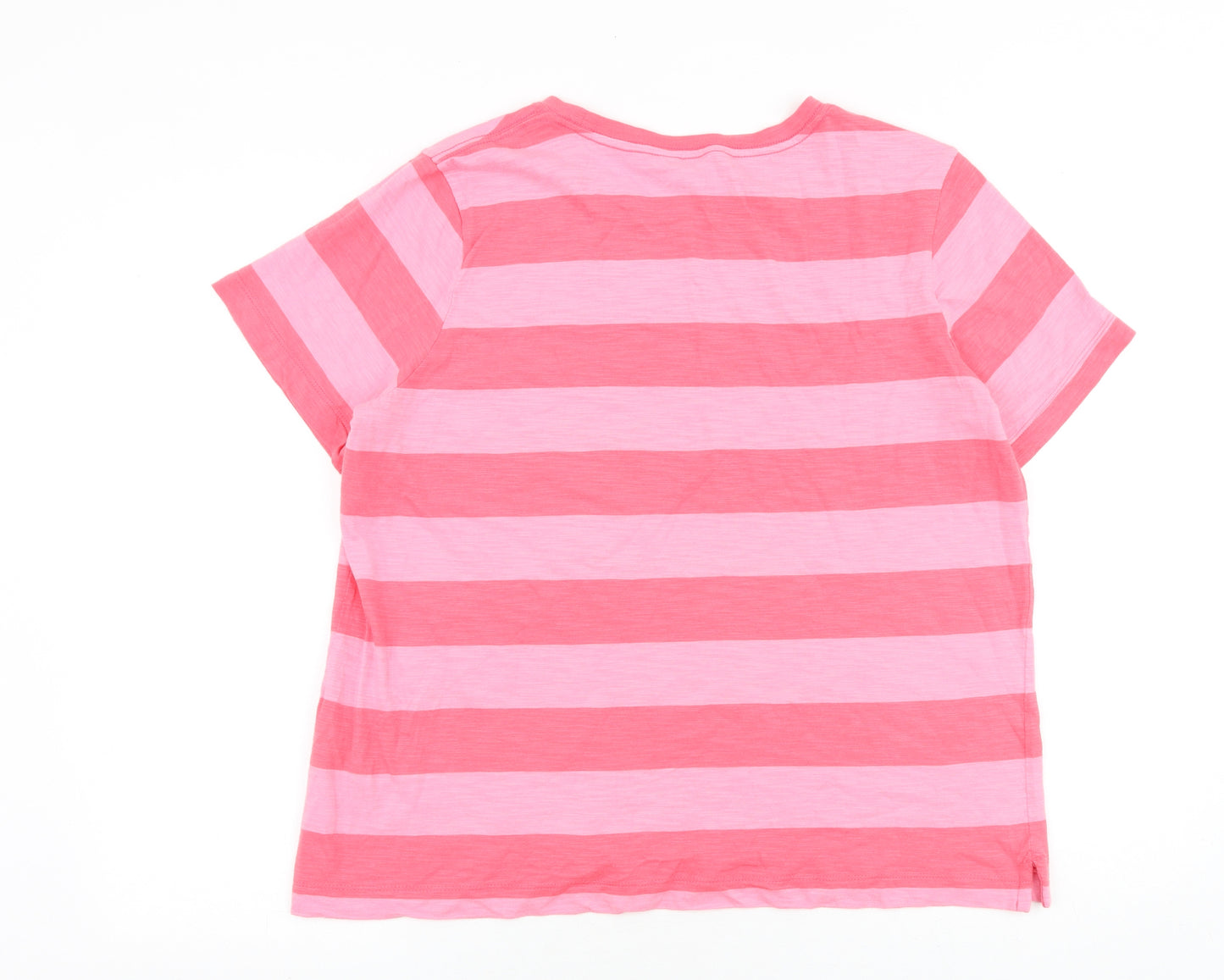 Marks and Spencer Womens Pink Colourblock 100% Cotton Basic T-Shirt Size 14 Round Neck