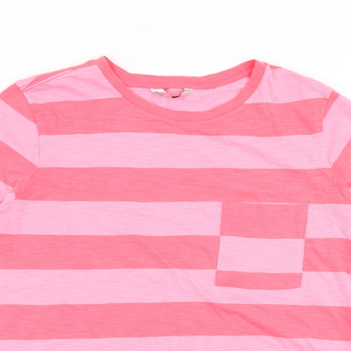 Marks and Spencer Womens Pink Colourblock 100% Cotton Basic T-Shirt Size 14 Round Neck