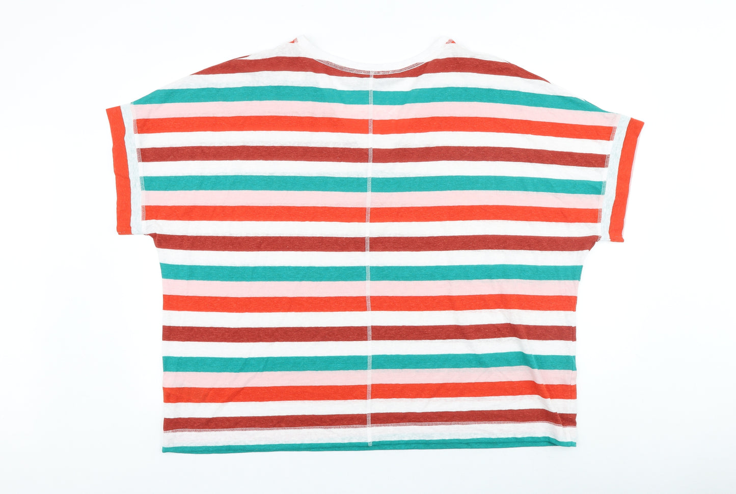 Marks and Spencer Womens Multicoloured Striped Linen Basic T-Shirt Size 24 V-Neck