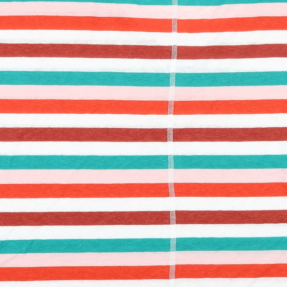 Marks and Spencer Womens Multicoloured Striped Linen Basic T-Shirt Size 24 V-Neck