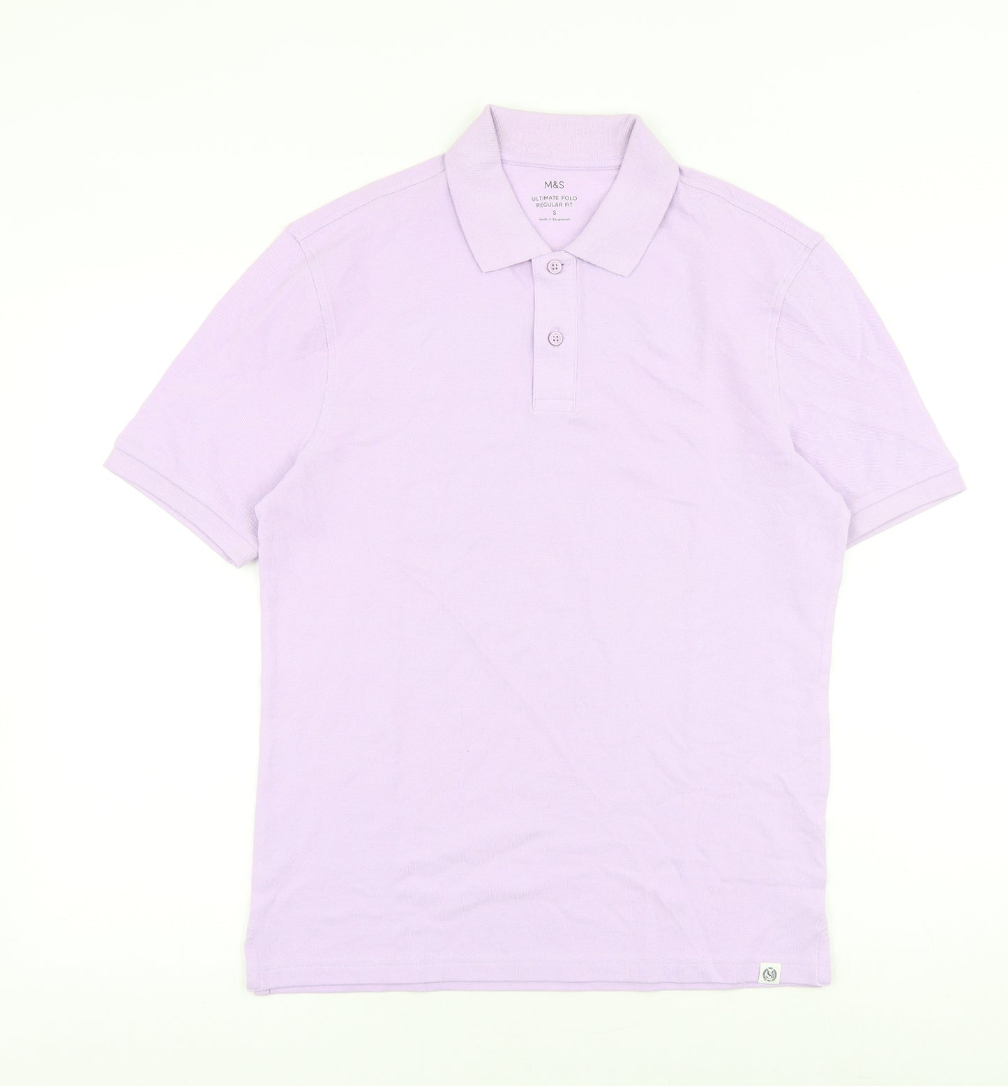 Marks and Spencer Mens Purple 100% Cotton Polo Size S Collared Button