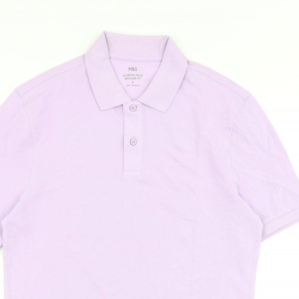 Marks and Spencer Mens Purple 100% Cotton Polo Size S Collared Button