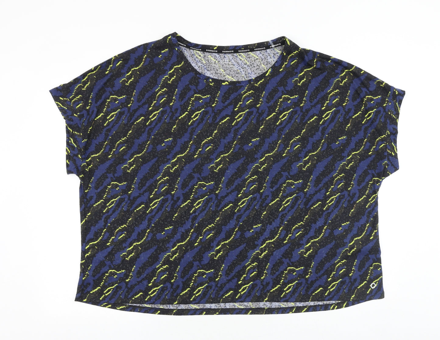 Marks and Spencer Womens Blue Geometric Viscose Basic T-Shirt Size 24 Round Neck