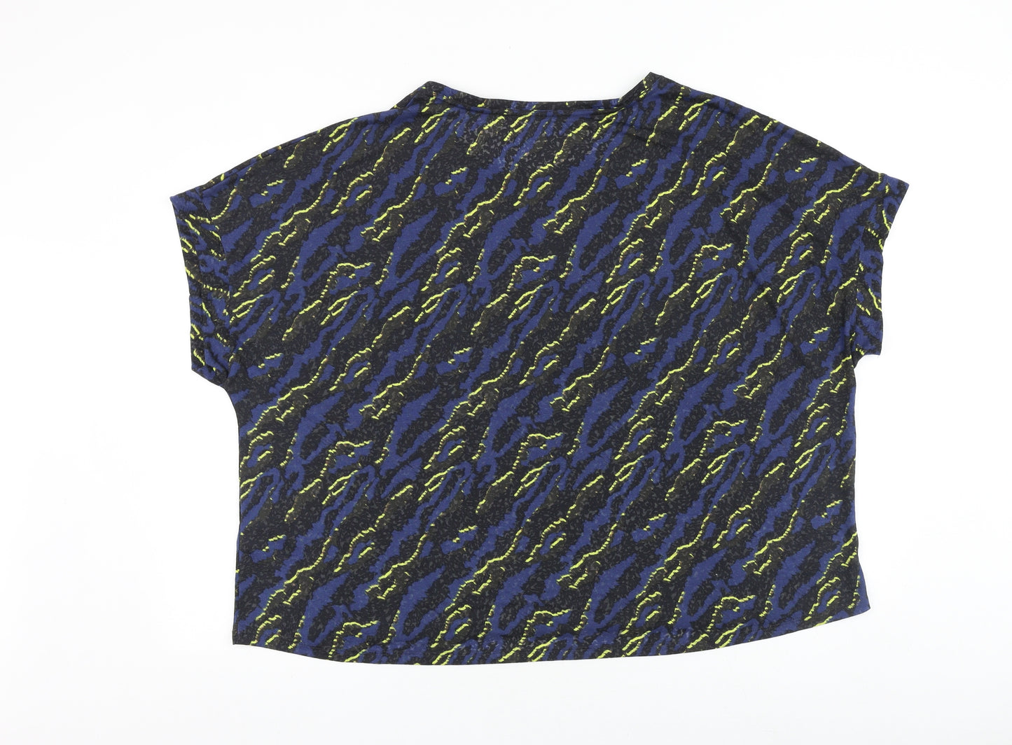 Marks and Spencer Womens Blue Geometric Viscose Basic T-Shirt Size 24 Round Neck