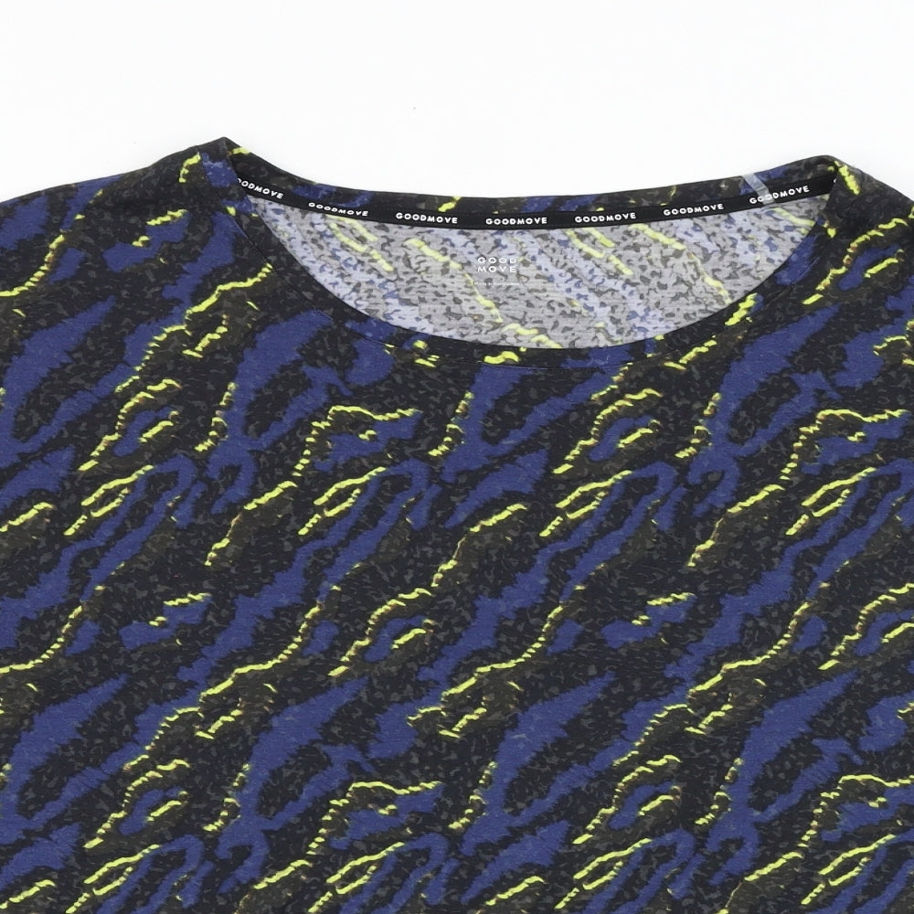 Marks and Spencer Womens Blue Geometric Viscose Basic T-Shirt Size 24 Round Neck