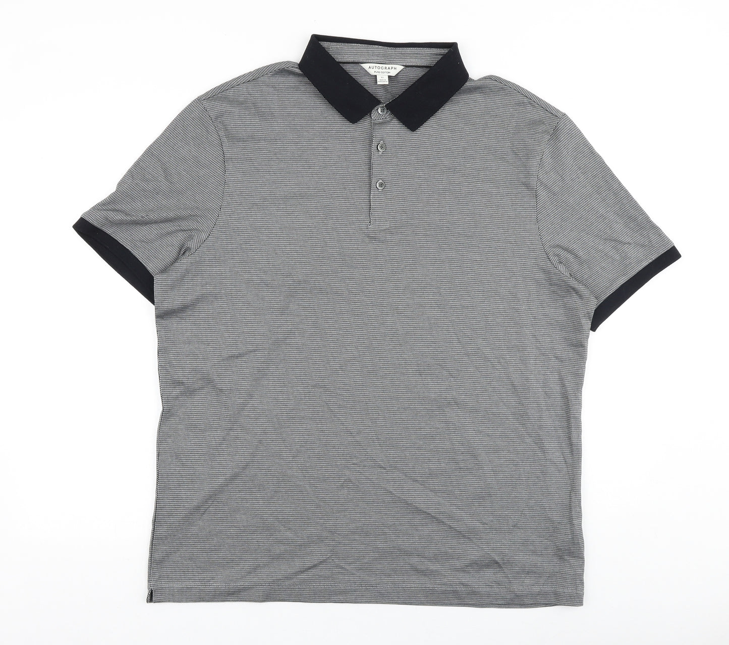 Marks and Spencer Mens Grey 100% Cotton Polo Size XL Collared Button