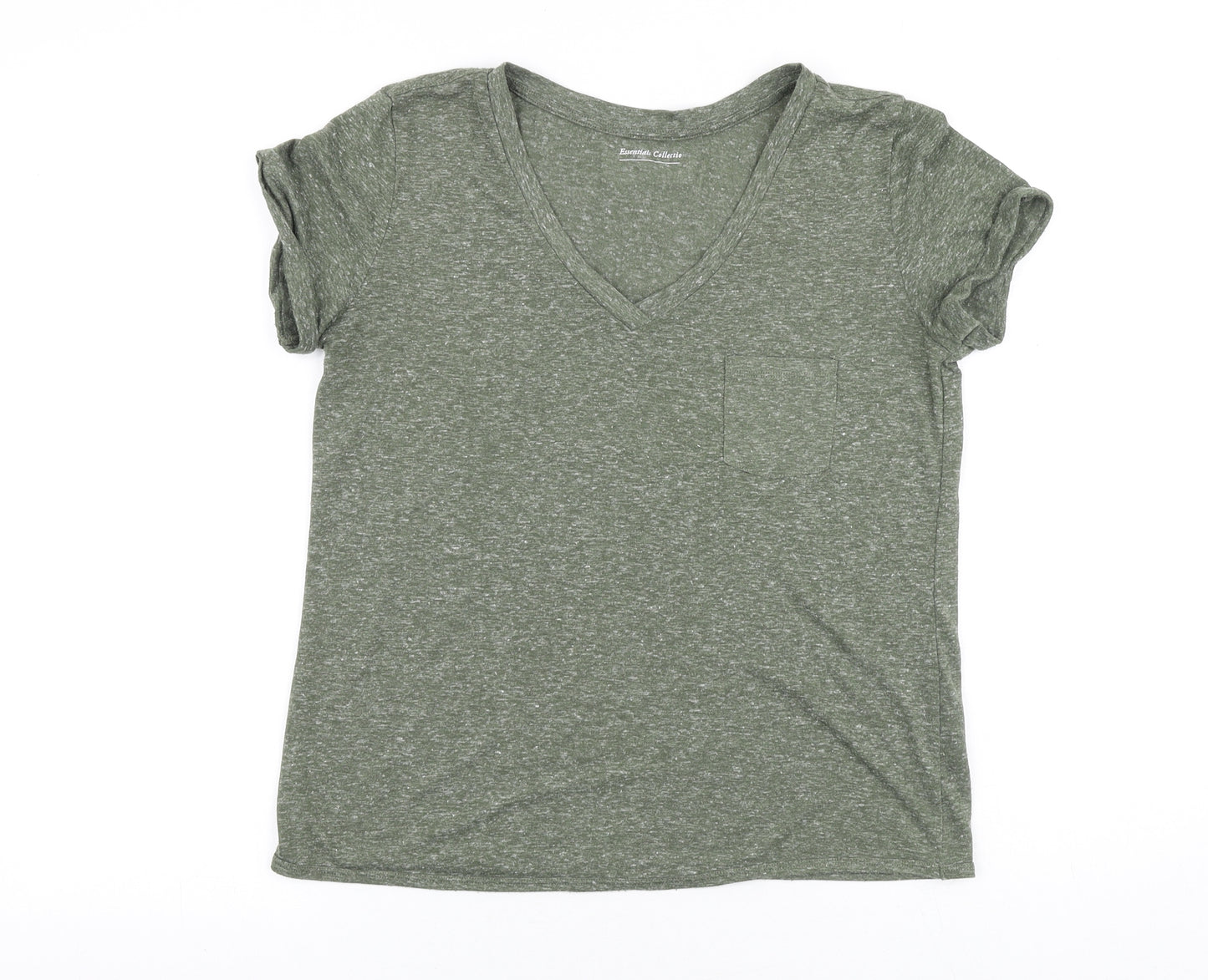Marks and Spencer Womens Green Polyester Basic T-Shirt Size 10 V-Neck
