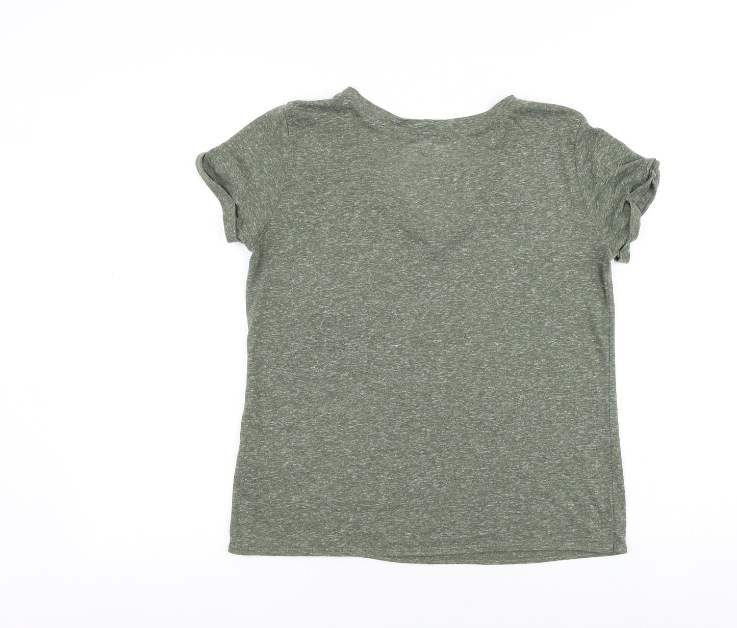 Marks and Spencer Womens Green Polyester Basic T-Shirt Size 10 V-Neck