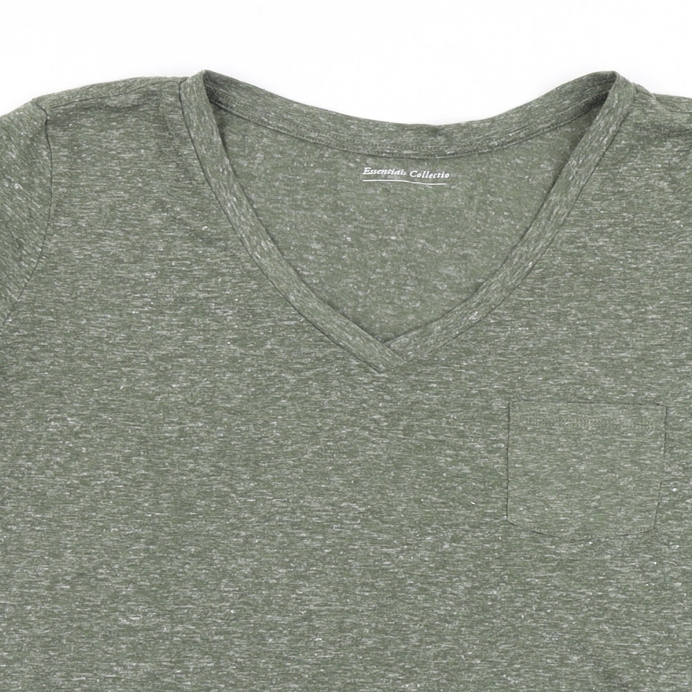Marks and Spencer Womens Green Polyester Basic T-Shirt Size 10 V-Neck