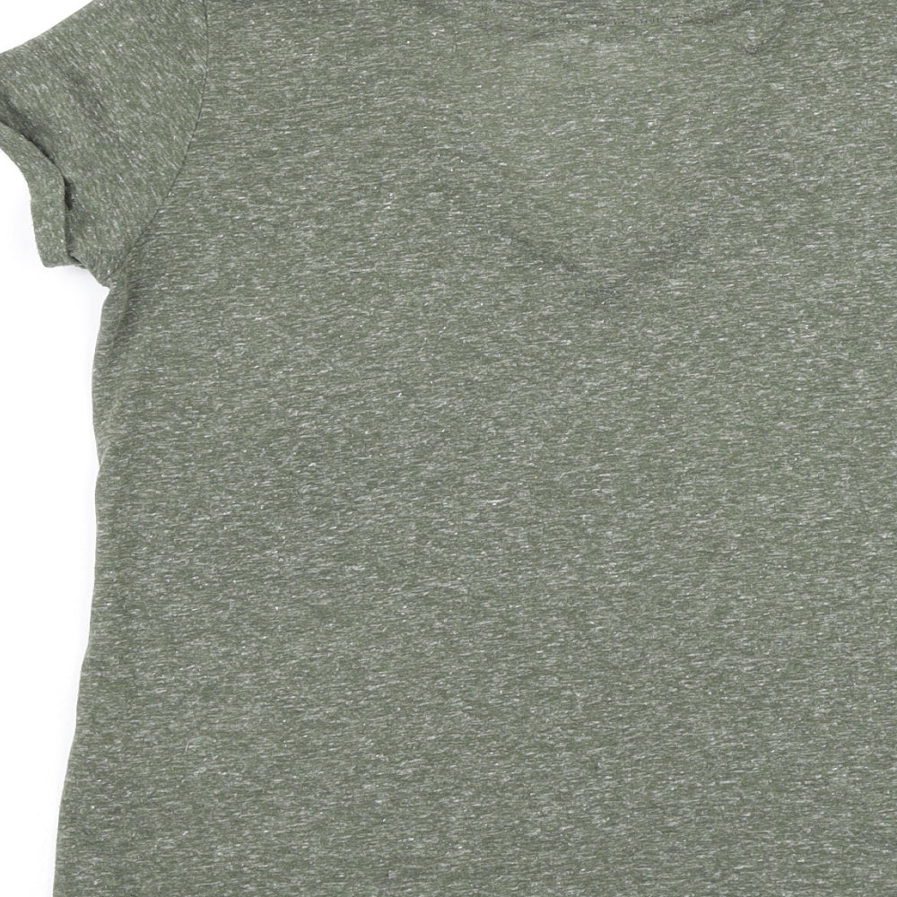 Marks and Spencer Womens Green Polyester Basic T-Shirt Size 10 V-Neck