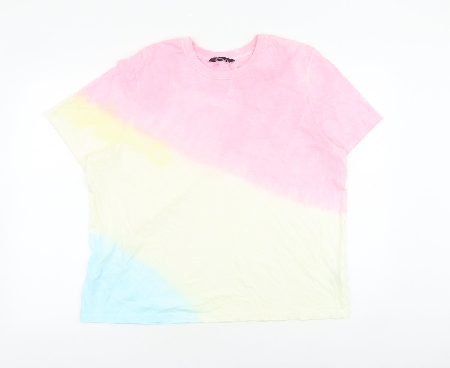 Marks and Spencer Womens Multicoloured 100% Cotton Basic T-Shirt Size 18 Round Neck - Tie Dye